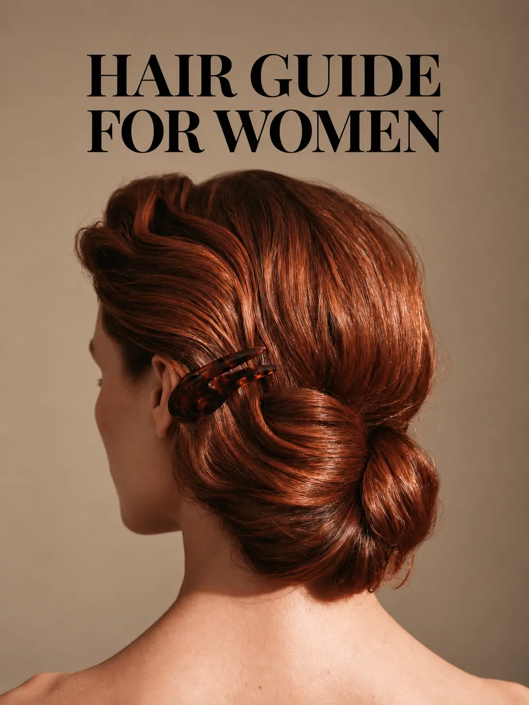 Обложка книги Hair Guide for Women с каштановым пучком и заколкой